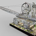 Industrial Crane Equipment Featuring Metal Structure And Mechanical Wheels On Base 3d model