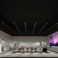 School Spacious Classroom Interior Featuring Long Tables Chairs Large Screen Pendant Lights And Natural Light