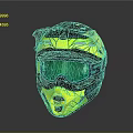 Sporty Reflective Motorcycle Helmet With Blue Yellow Green Design Goggles And Face Mask