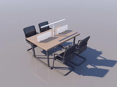 Modern Office Desk And Chair Set With Wooden Top Black Chairs And Monitors 3d model