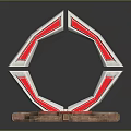 Geometric Decorative Ornament With Red And Silver Frame On Wooden Base