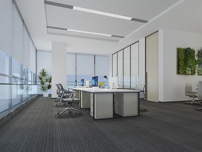 Modern Public Office Interior Design With Work Desks Office Chairs And Green Plants 3d model