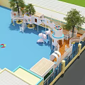 Kindergarten Outdoor Playground With Colorful Play Structures Trees Blue Floor And Safe Kids Activity Area