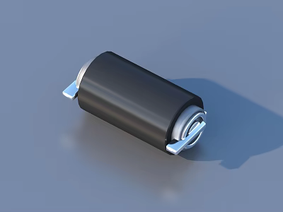 Black Cylindrical Electronic Capacitor With Metal Leads On Blue Surface 3d model
