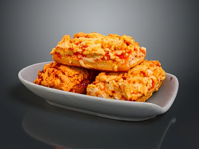 Crunchy Golden Baked Snacks With Granular Surface Stacked On White Plate 3d model