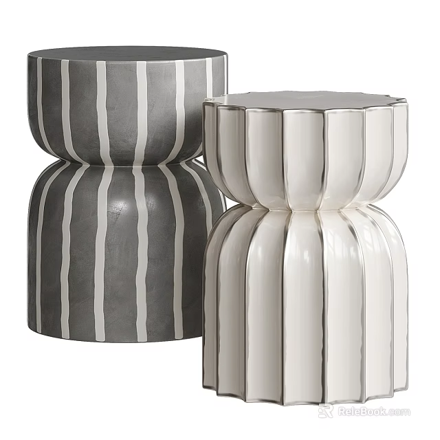 Modern Striped Side Tables In Gray And White Ceramic With Elegant Design 3d model 
