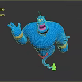 Golden Magic Lamp With Cartoon Blue Genie Figure For Home Decoration