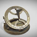 Vintage Brass Sundial With Intricate Scales And Decorative Structure On Circular Base