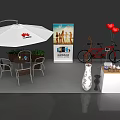 HUAWEI Brand Photo Check in Spot With White Umbrella Tables Chairs And Red Balloons