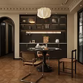 Elegant Classic Dining Room Interior With Round Table Woven Chairs And Pendant Light