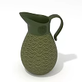 Green Ceramic Pitcher with Scallop Wave Pattern and Curved Handle for Home Decor 3d model