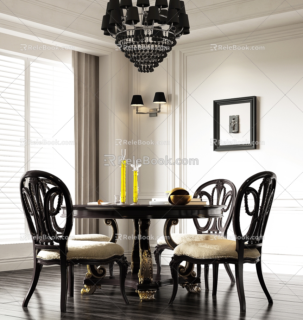 French classical dining table and chair combination model