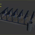 Long Wooden Tables With Metal Legs On Platform Base And Cylindrical Unit