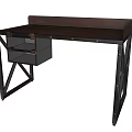 Rustic Wooden Desk with Black Metal Frame and Open Storage Compartment
