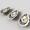 Three Fresh Plump Open Oysters with Golden Flesh on Gray Background