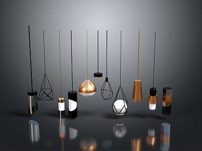 Modern Pendant Light Combinations With Various Geometric Shapes And Metallic Finishes 3d model
