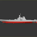 Sleek Modern Warship With White Superstructure Red Hull Bottom And Naval Deck Equipment
