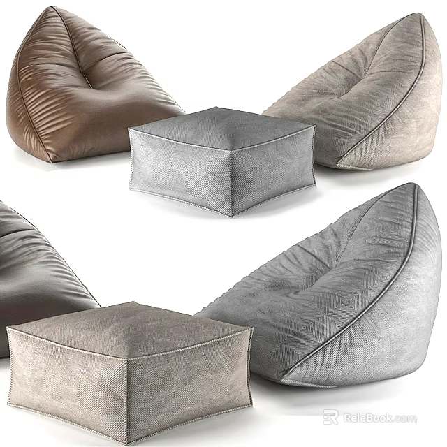 Modern Bean Bag Chair with Various Colors and Ottoman for Living Room Decor 3d model 
