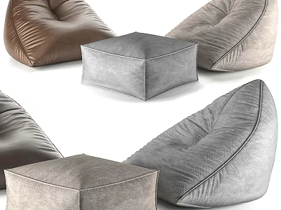 Modern Bean Bag Chair with Various Colors and Ottoman for Living Room Decor 3d model