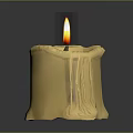 Burning Yellow Candle With Dripping Wax And Bright Flame On Dark Background