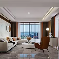 Modern Dining and Living Room Interior With Wooden Walls Marble Floor Sofa And Chandelier