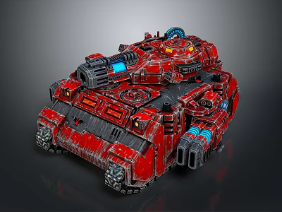 Red Futuristic Tank with Mechanical Armor Cannon Blue Elements and Detailed Sci Fi Design 3d model