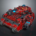 Red Futuristic Tank with Mechanical Armor Cannon Blue Elements and Detailed Sci Fi Design