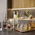Modern Kitchen Displaying A Collection Of Wine Glasses And Decanters