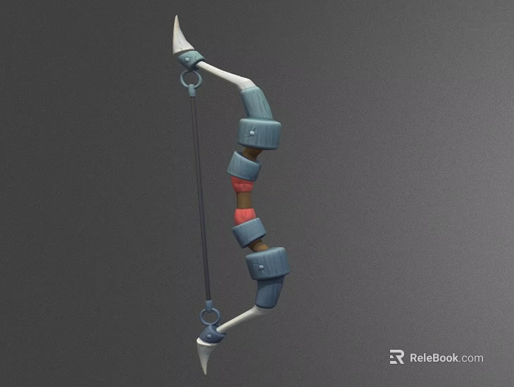 Fantasy Bow Weapon Design With Blue Red Decorative Parts And String 3d model 