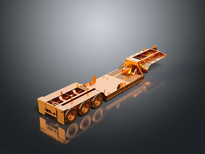 Golden Flatbed Truck Model With Multiple Wheels And Platform Structure 3d model