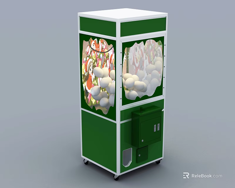 Green And White Claw Machine With Transparent Window Holding White Prize Balls For Kids Entertainment 3d model 