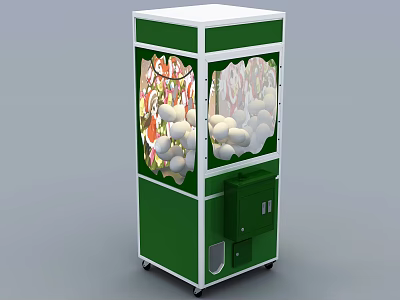 Green And White Claw Machine With Transparent Window Holding White Prize Balls For Kids Entertainment 3d model