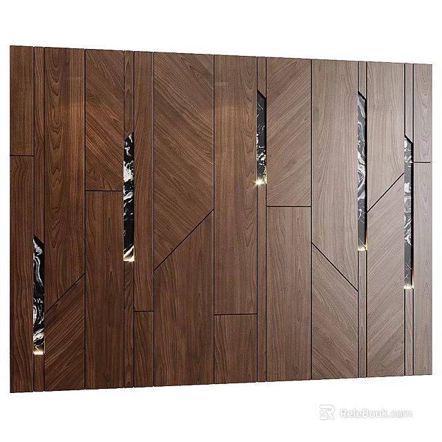 Modern Elegant Background Wall Design With Wooden Texture And Geometric Lighting 3d model