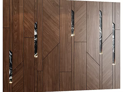 Modern Elegant Background Wall Design With Wooden Texture And Geometric Lighting 3d model