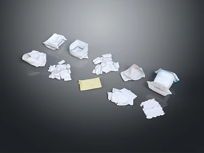 Crumpled White Tissues And Yellow Sticky Notes For Daily Household Use 3d model