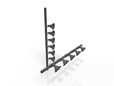 Black Metal Bracket With Triangular Hooks On Vertical And Horizontal Poles 3d model