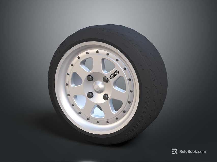 Premium Car Tire With Silver Alloy Wheel Multi Spoke Design And Center Logo 3d model 