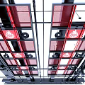 Modern Suspended Ceiling Design With Red Grid Panels And Metal Frame Structure 3d model