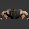 3D Model Man Wearing Sleeveless Dark Vest Brown Pants Arm Wraps Barefoot Standing Pose