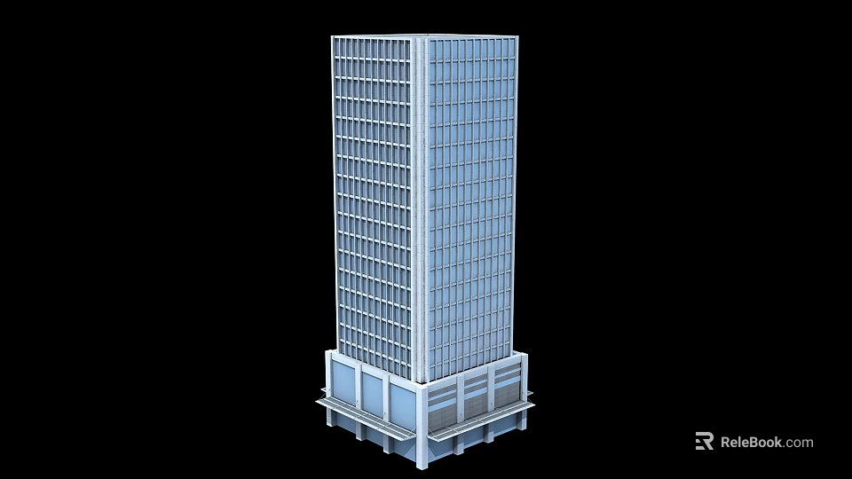 Modern High Rise Office Building With Glass Curtain Wall And Base Structure Windows 3d model 