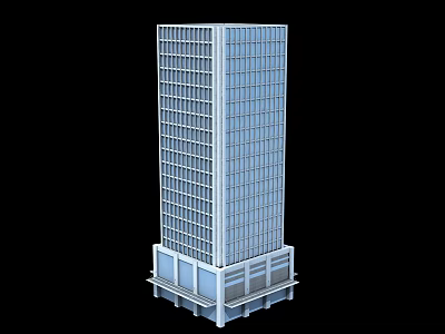 Modern High Rise Office Building With Glass Curtain Wall And Base Structure Windows 3d model