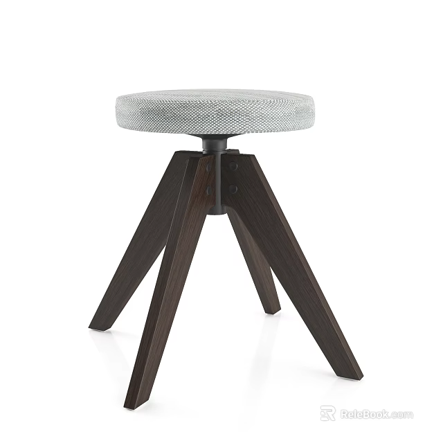Modern Stool With Gray Padded Seat Dark Wooden Tripod Legs And Metal Connector 3d model 