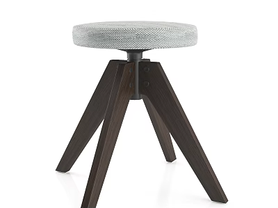 Modern Stool With Gray Padded Seat Dark Wooden Tripod Legs And Metal Connector 3d model