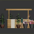 Comfortable Leisure Chair Near Wooden Kiosk With Pink Light Sign Green Plants And Displays
