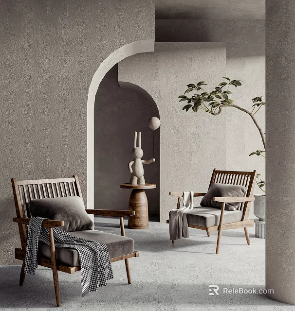 Modern Casual Sofa Set Living Room Interior With Wooden Frame And Soft Throw Pillows 3d model 