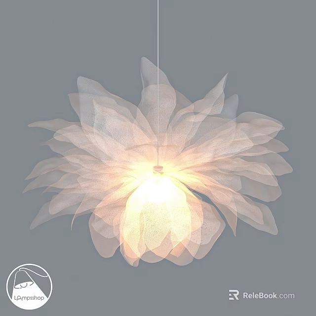 Elegant White Petal Shaped Chandelier With Lightweight Gauze Design For Modern Interiors 3d model 