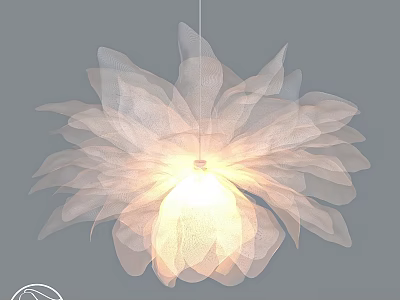 Elegant White Petal Shaped Chandelier With Lightweight Gauze Design For Modern Interiors 3d model