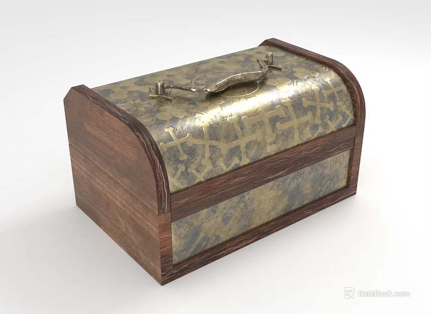 Decorative Wooden Chest Featuring Ornate Metal Pattern And Classic Design Elements 3d model 