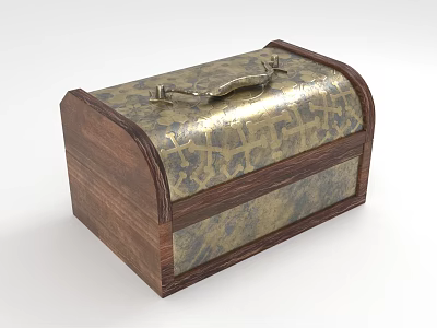 Decorative Wooden Chest Featuring Ornate Metal Pattern And Classic Design Elements 3d model