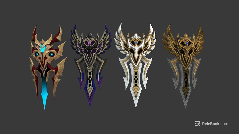 Ornate Fantasy Decorative Shields With Intricate Patterns And Vibrant Color Schemes 3d model 
